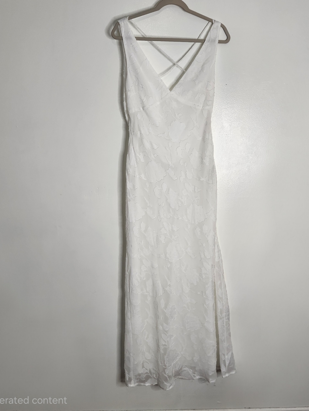 White Maxi Lace Slip Dress with V-Neck and Crossback